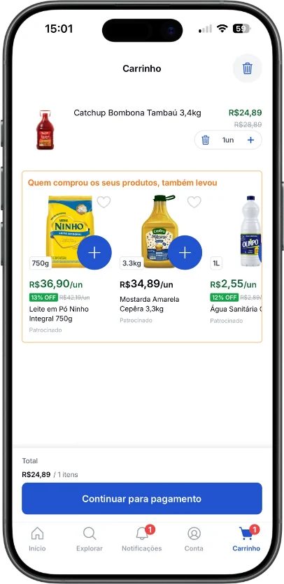 Sugestões patrocinadas no carrinho