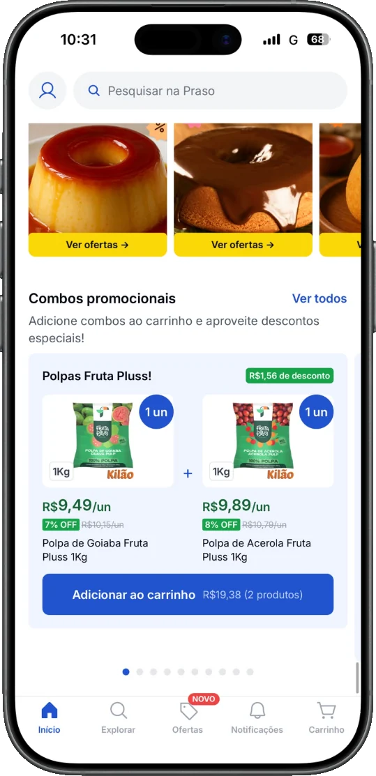 Combos promocionais na home