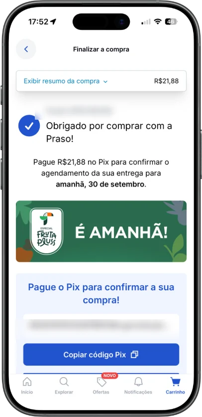 Banner da Fruta Pluss na confirmação do pedido