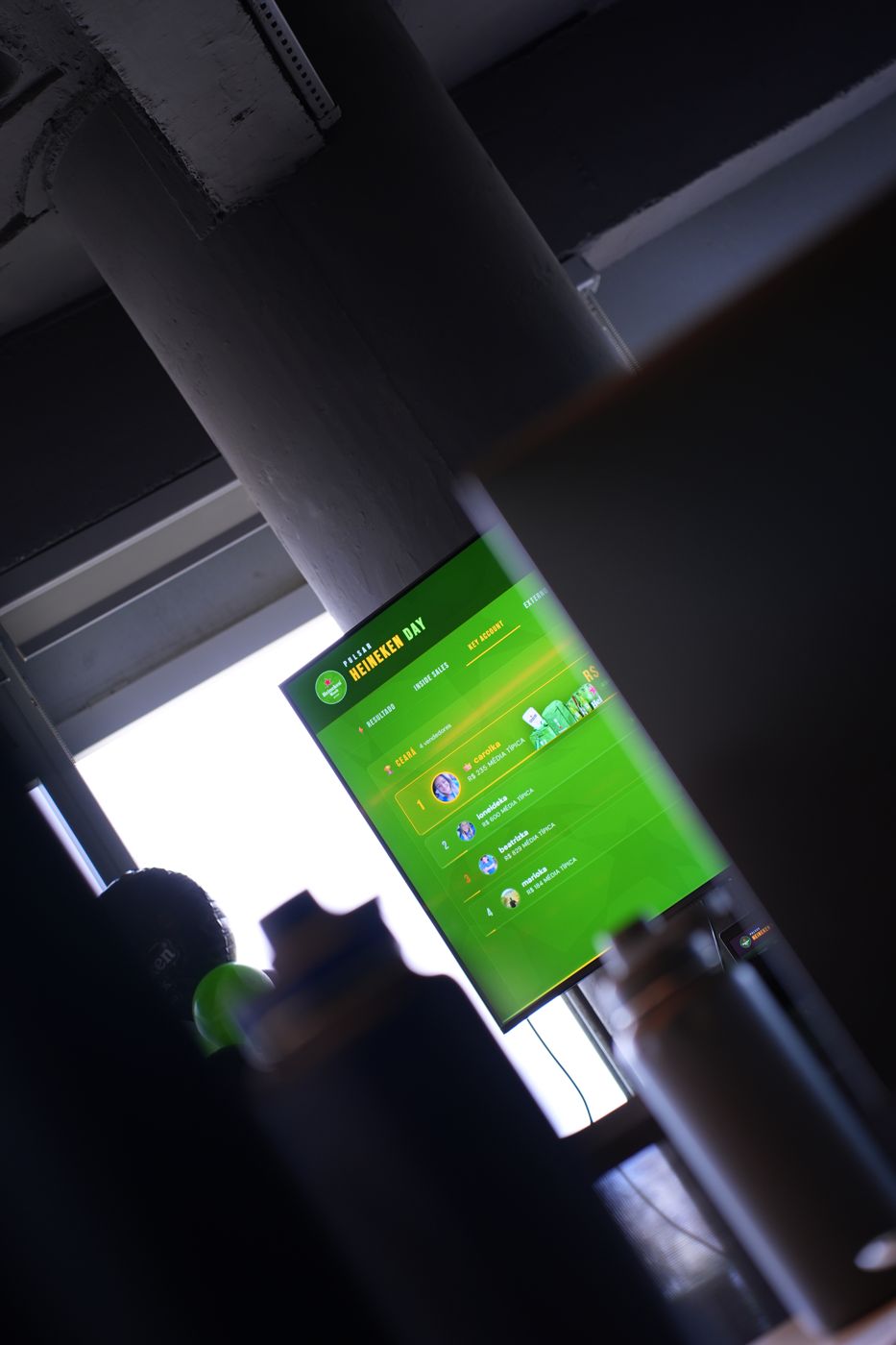 Telão com o ranking do game da Heineken Week
